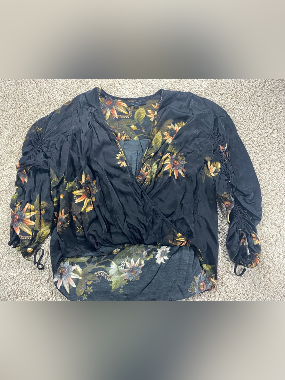 All Saints Black Preslie Avifauna Silk Blend Women’s Top Size M 6 Whimsigoth